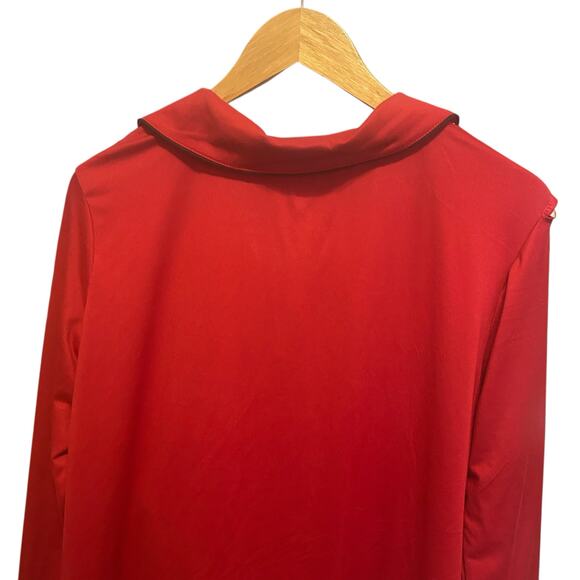 Born Women Pajama Top L Red Button Up Lounge Sleep‎ Shirt Piped Trim Stretchy - Picture 6 of 8